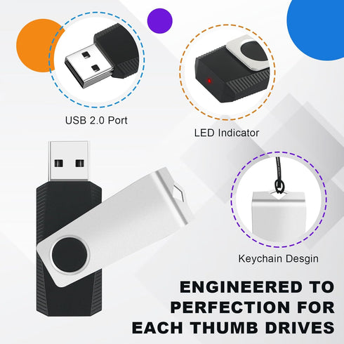MECHEER 8GB 10 Pack, USB2.0 Flash Drive USB Memory Stick Bulk Thumb Drives Swivel Jump Drives USB Storage Flash Drive