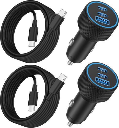 USB C Fast Car Charger for iPhone 16/16 Pro Max/15/15 Pro Max, 2 Pack 67W 3-Port Adapter with USB C to C Cable