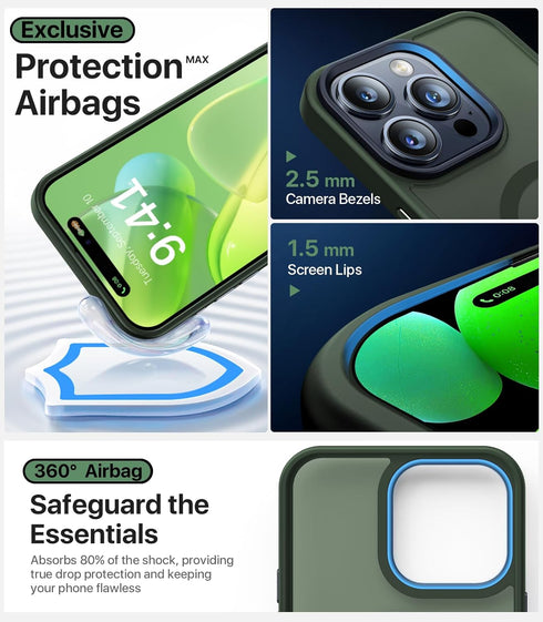 iPhone 15 Pro Case, Alpine Green - Slim Shockproof, Military-Grade, Translucent Matte, Strong Magnetic, MagSafe