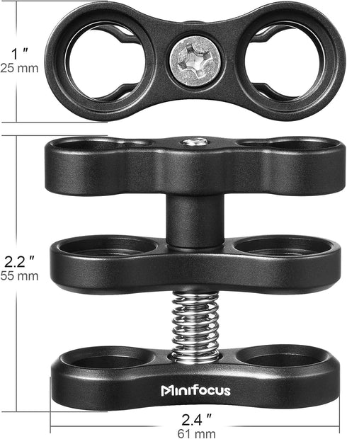 MINIFOCUS 4PCS 1'' Aluminum Ball Clamp Mount for Underwater Diving Light Arms System, 360° Clip Adapter Bracket