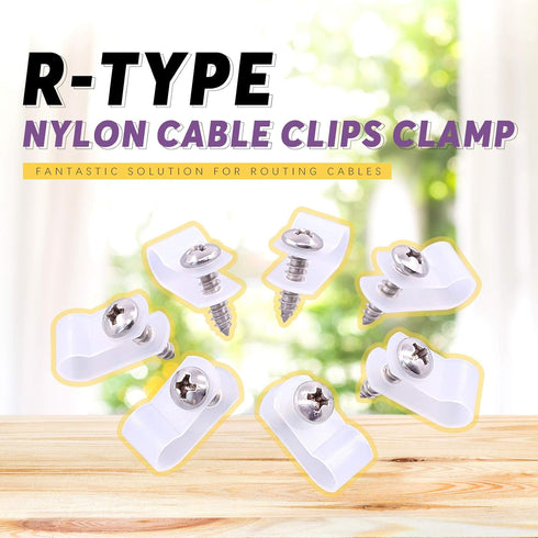 Swpeet 120 Pack White Nylon Plastic R-Type Cable Clips - 1/4 Inch Clamp Kit with 120 Screws for Wire Management