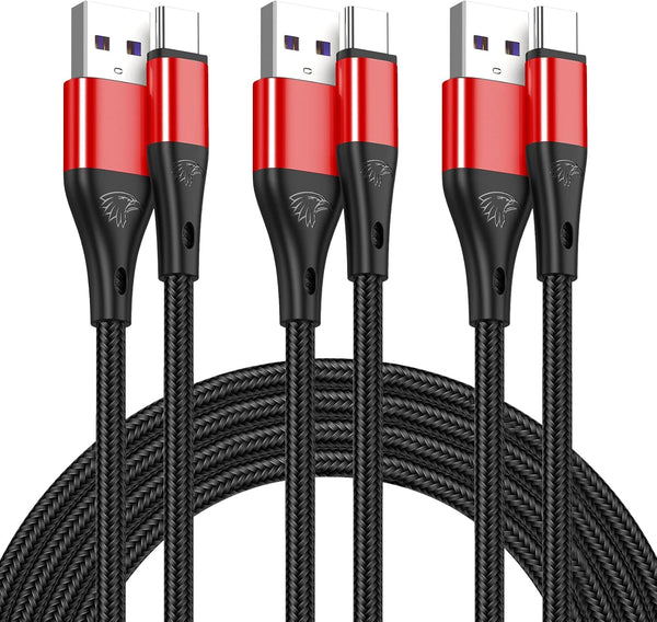 USB Type C Cable Fast Charging, 3 Pack 10ft Premium Nylon Braided 3A Rapid Charger Cord for Samsung Galaxy S21, S20
