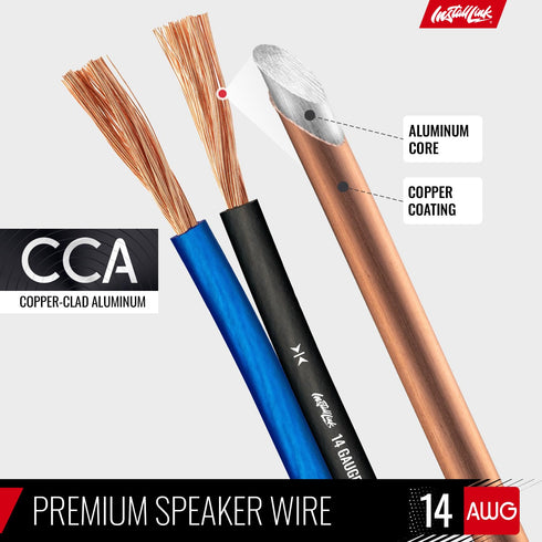 Install Link 14 AWG Gauge Speaker Wire Cable, 30 Feet, CCA for Stereo, Car or Home Theater