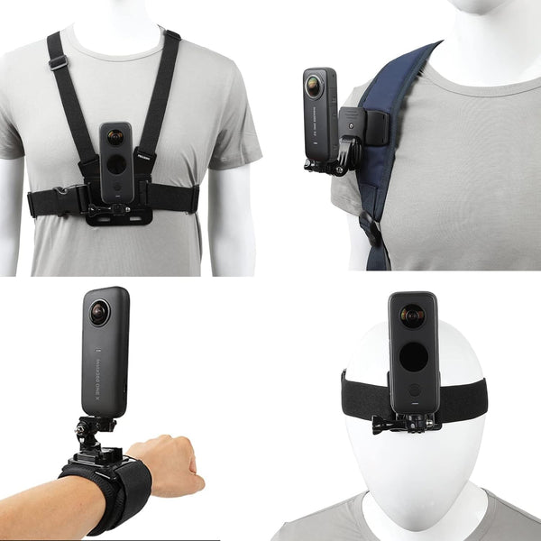 Accessories Kit for GoPro Hero 9, Insta360 One X4/X3/X2/X, Quick Release Head Strap, Chest Mount, 360 Wrist Strap