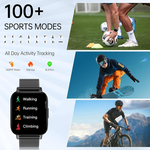 Smart Watch for Men Women, 1.85" IP68 Waterproof Smartwatch, Fitness Tracker with Heart Rate/Sleep Monitor, Black