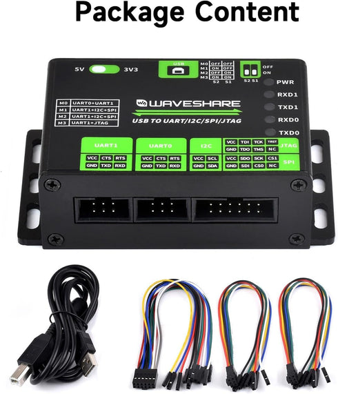 Waveshare USB to UART/I2C/SPI/JTAG Converter, Supports Multiple Interfaces, Compatible with 3.3V and 5V, Multiple Protection Circuits, Multiple Systems Support