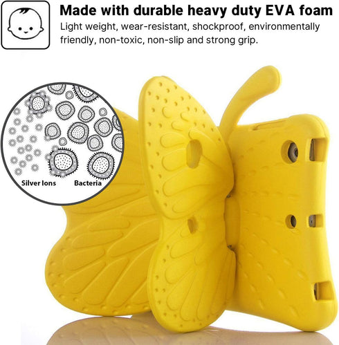 iPad 7 8 9 10.2 Kids Case, 3D Cute Butterfly 10.2 inch iPad 9th 8th Generation Tablet Case for Kids Girls, Yellow
