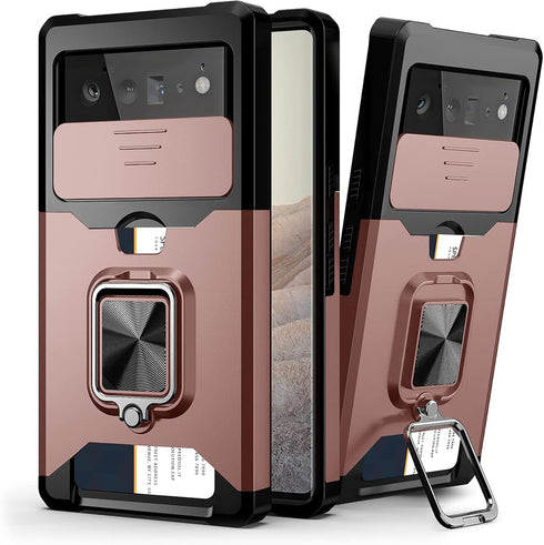 Google Pixel 6 Case (Not for 6P), with Camera Cover & Kickstand, Impact-Resistant, Rose Gold