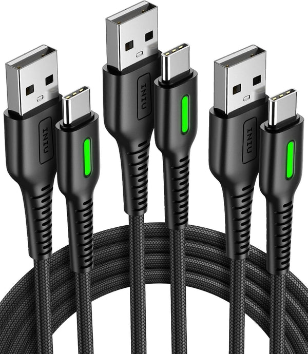 INIU USB to C Cable 3-Pack: 3.1A Fast Charging, 6.6ft*2 + 3.3ft Braided Type C Charger for iPhone 15 Pro Max, Samsung