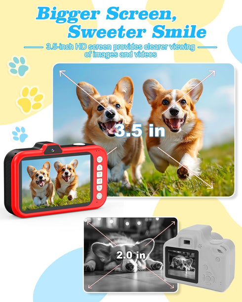 Kids Camera with 3.5 Inch Screen, One Button Operation, Digital Snaps, Magnification Shot Mode, Selfie Toy Camera for