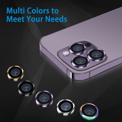 iPhone 14 Pro/14 Pro Max Camera Lens Protector - 3 Pcs Black, 9H Tempered Glass, Anti-Scratch, Shockproof Metal Ring.