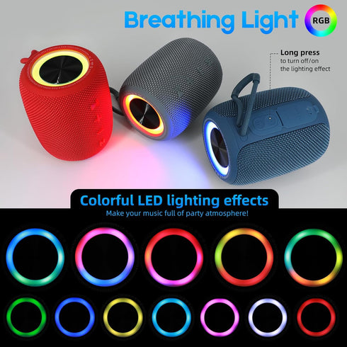 Portable Bluetooth Speaker, BT5.3 Wireless 20W Bass Speaker with Multi LED Light Modes, IPX6 Waterproof, 16H Playtime