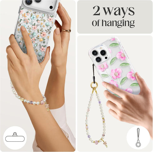 pcgaga Pearl Beaded Phone Charm, Phone Wrist Strap, Handmade Bracelet Straps, Anti-Lost Lanyard Wrist Chain for Airpods