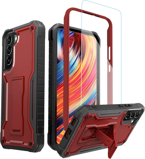 ExoGuard Rubber Shockproof Heavy Duty Case for Samsung Galaxy S22 Plus, with Screen Protector, Built-in Kickstand