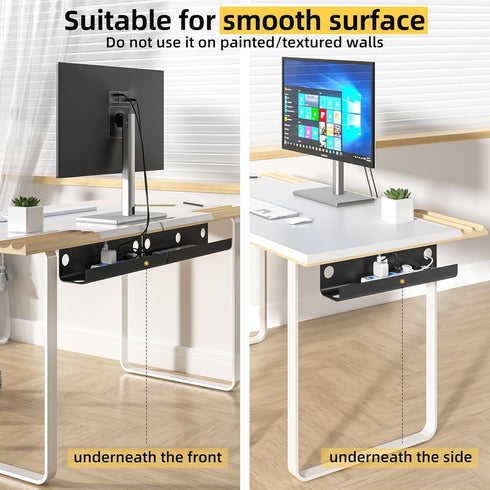Yecaye 2 Pack Under Desk Cable Management Tray, 31.5 in Cable Hider, Cord Organizer, No Screw No Drill, Black