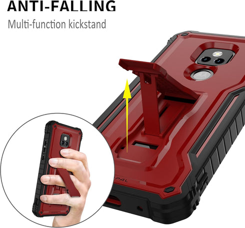 DUOPAL for Motorola Moto G Play 2021 Case, Shockproof Military Grade Protection with Tempered Glass Protector, Red