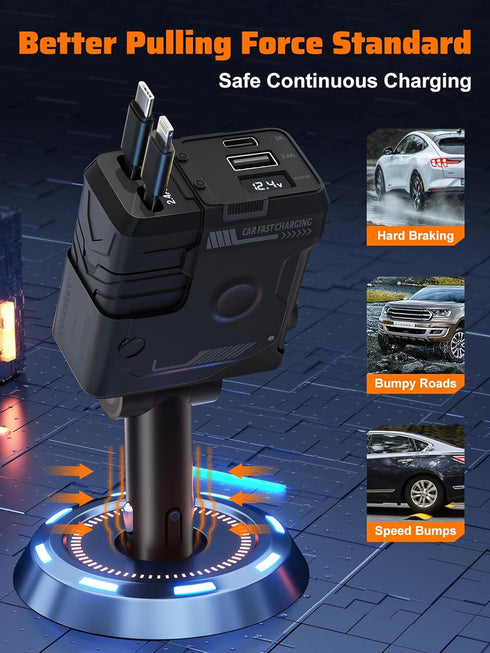 Retractable Car Charger with 4 in 1 Super Fast Charging Cables (31.5 inch), 2 USB Ports Adapter for iPhone 15 14 13 12