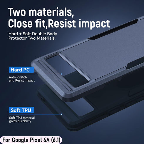 LMDAMZ Pixel 6A Rugged Shock Resistant Case, 6.1" Double Layer, Military Grade, with Car Mount & HD Glass Protector