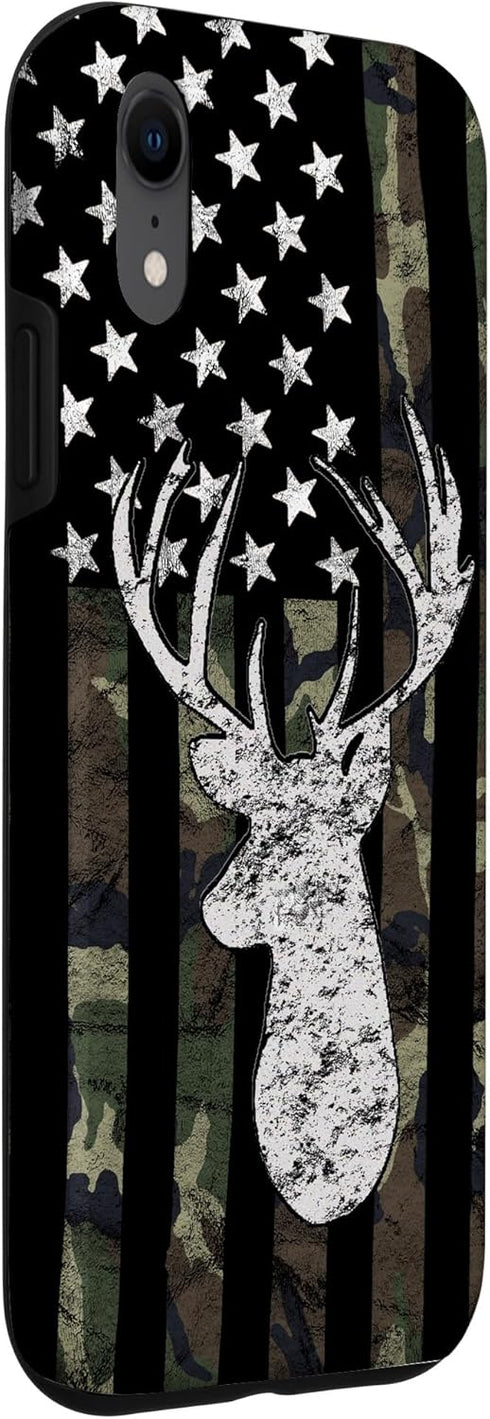American Flag Camouflage Deer Hunting Case for iPhone XR, Whitetail Buck Design
