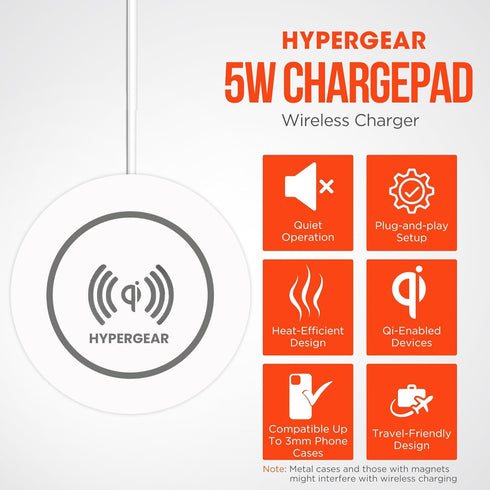 HyperGear ChargePad - 5W Fast Wireless Charger & Universal Wireless Charging Pad, LED Power Indicator, White