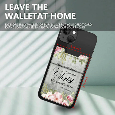Rossy Cell Phone Wallet Adhesive Card Holder Stick on Wallet Pocket Lycra Credit Card ID Case With Bible Verse Philippians 4-13 Stylish Pattern for Back of Phone for All Smartphones