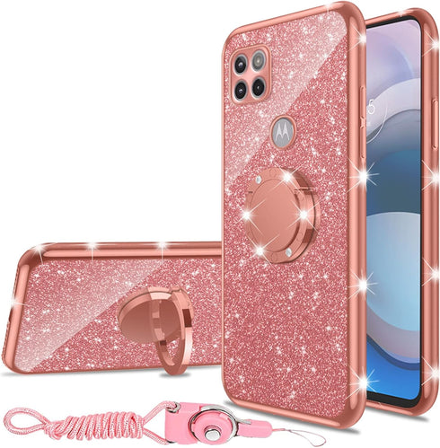 Moto One 5G Ace Case, Glitter Cute Soft Cover with Ring Kickstand, Shockproof Protective Phone Case for Motorola G