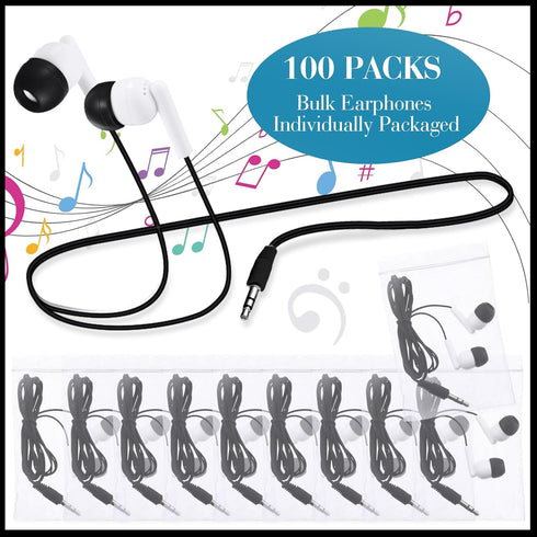 Kanayu 100 Pack Wired Earbuds Bulk for Classroom, Basic Student Ear Headphones No Microphone, 3.5 MM Jack, Black White