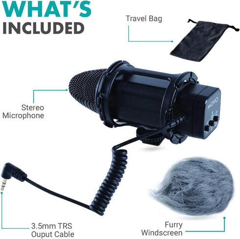 Movo VXR300 X/Y Stereo Condenser Video Microphone with -10dB Attenuation, Low-Cut Filter, Windscreen & Case for DSLR