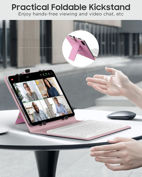 MoKo Universal Tablet Case with Keyboard for 9", 9.7", 10.1", 10.2", 10.4", 10.5", 10.9", 11" Tablets, Pink