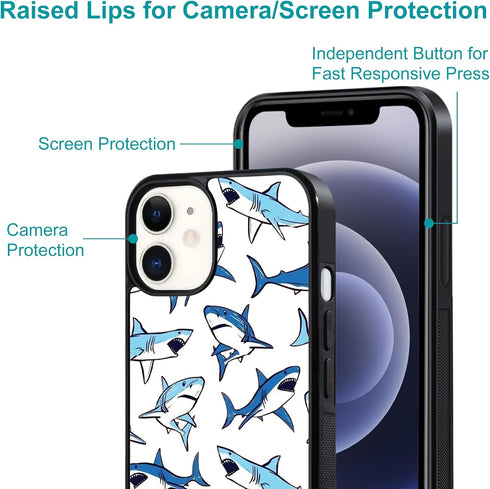 Blue Shark Art Animal Design Case for iPhone 15, Soft TPU Hard Back, Shockproof