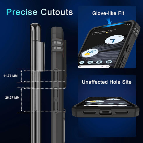 DEERLAMN Google Pixel 8 Case - Heavy Duty Black with Slide Camera Cover, Screen Protector & Rotated Ring Kickstand.
