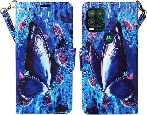 Zase Moto G Stylus 5G Wallet Phone Case for Women, PU Leather Flip Folio Cover with Kickstand, ID Card Slot (Blue