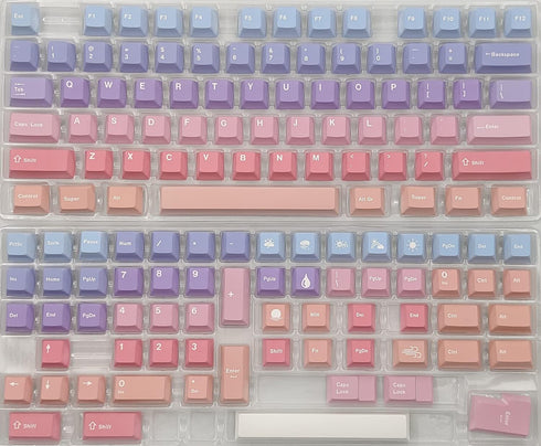 Magical Clouds Gradient Keys, 108 Keycap + 30 Keycap Set, Dye-Sublimation PBT Custom Keycaps for Mechanical Keyboards
