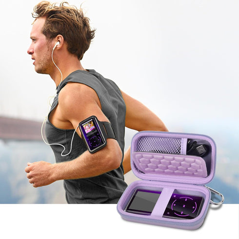 MP3 & MP4 Player Case for SOULCKER/G.G.Martinsen/iPod Nano/Sandisk/Sony NW-A45, Fits Earbuds, USB Cable - Purple