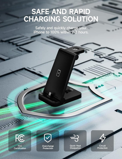 3 in 1 Charging Station with 18W Wall Adapter, Portable Foldable Charger Stand for Multiple Devices