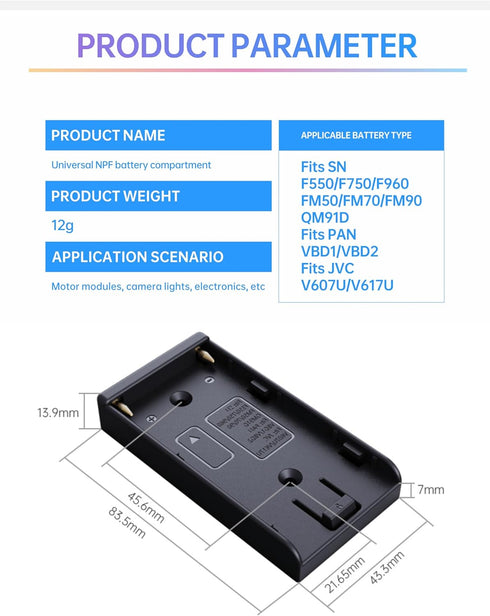 TONHOKJ 7.2V-8.4V (5.5/2.1mm) 1/4" NP-F970 F960 F770 F570 F550, NP-F Battery Adapter Plate with DC Output, Screw Mount