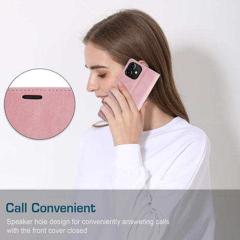 japezop iPhone 12 Mini Flip Case, Pink Leather, RFID Blocking, Card Holder, Slim Fit, Wireless Charging Compatible