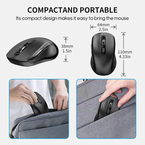 SHUNJINRUN 1000/1600/2400 6-Button Wireless Mouse with Side Buttons for Laptop, PC, Chromebook, Mac, MacBook, Silent