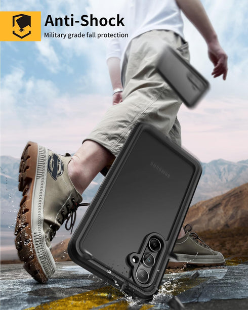 Lanhiem Rugged Case for Samsung Galaxy A35 5G, IP68 Waterproof, Dustproof, Built-in Screen Protector, Black/Clear