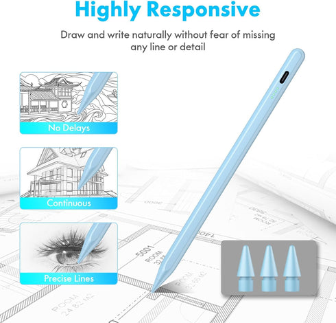 Stylus Pen for iPad 2024-2018 with Faster Charge,Tilt Sensor Battery Indicators Pencil for Apple iPad Pro M4 2024,iPad Air M2 2024,iPad 10/9/8/7/6th,iPad Air 5/4/3,iPad Pro 11 & 12.9",iPad Mini 6/5