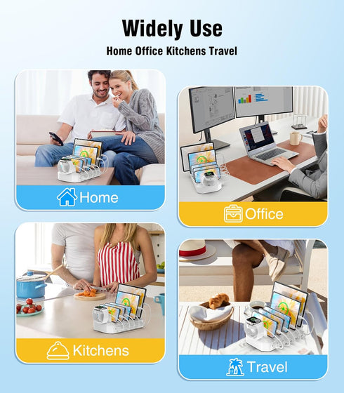 60W Phone Charging Station for Multiple Devices, 6-Port USB Charging Dock with 6 Cables for iPad, iPhone, Tablet, Cell