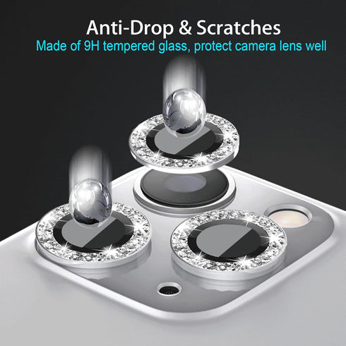 Nothers 3 Pack Bling Camera Lens Protector Compatible with iPhone 12/12 Pro /12 Mini/11/11 /11 Max, HD Tempered Glass Screen Protector, Glitter Protective Cover for Back Accessories (Silver)