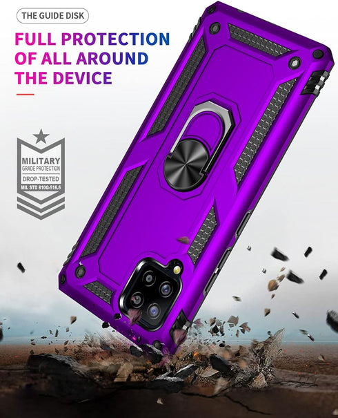 for Samsung Galaxy A42 5G Case with HD Screen Protectors, Military-Grade Metal Ring Holder Kickstand, 15ft Drop Tested