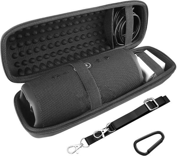 Geekria Shield Speaker Case for JBL Charge 5 and Charge 4 - Portable Bluetooth Speaker Hard Shell Travel Bag (Black)