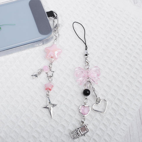 Locharme 1-4PCS Y2K Y2K Backpack, Cute Phone Charms Aesthetic CellPhone Charms Strap Pink Strawberry Butterfly Star