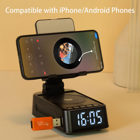 iFkoo Gifts for Men Women, Phone Stand with Bluetooth Speaker&Clock, Birthday Gifts for Him, Phone Holder with Wireless
