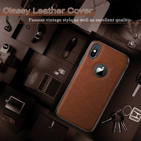 LOHASIC Slim Thin Premium Leather Case for iPhone Xs, Anti-Slip Grip Protective Cover for iPhone X XS - Brown