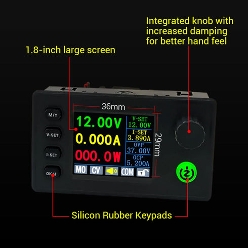 Adjustable 90W DC DC Buck Boost Power Converter, Color Display, Regulated Laboratory Power Supply, 0.5-36V Module