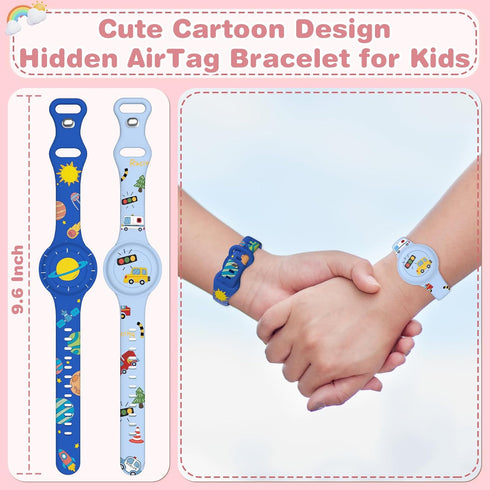 Waterproof Air Tag Bracelet for Kids, Cute Cartoon AirTag Holder for Kids Soft Silicone Full Coverage Hidden Airtags Wristband for Apple GPS Tracker Item Finders,Navy Blue Planet