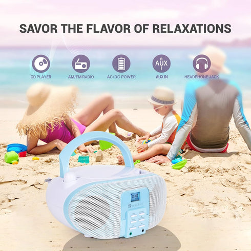 SingingWood GC01 Macarons Series Portable CD Player Boombox with AM FM Stereo Radio, Kids CD Player